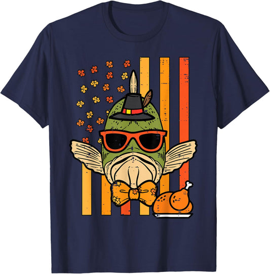 Thanksgiving Fish Flag Fall Patriot Fisherman Men Boys Kids T-Shirt - T-Shirt | Navy