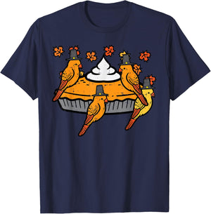 Thanksgiving Birds Pumpkin Pie Cute Fall Men Women Kids T-Shirt - T-Shirt | Navy