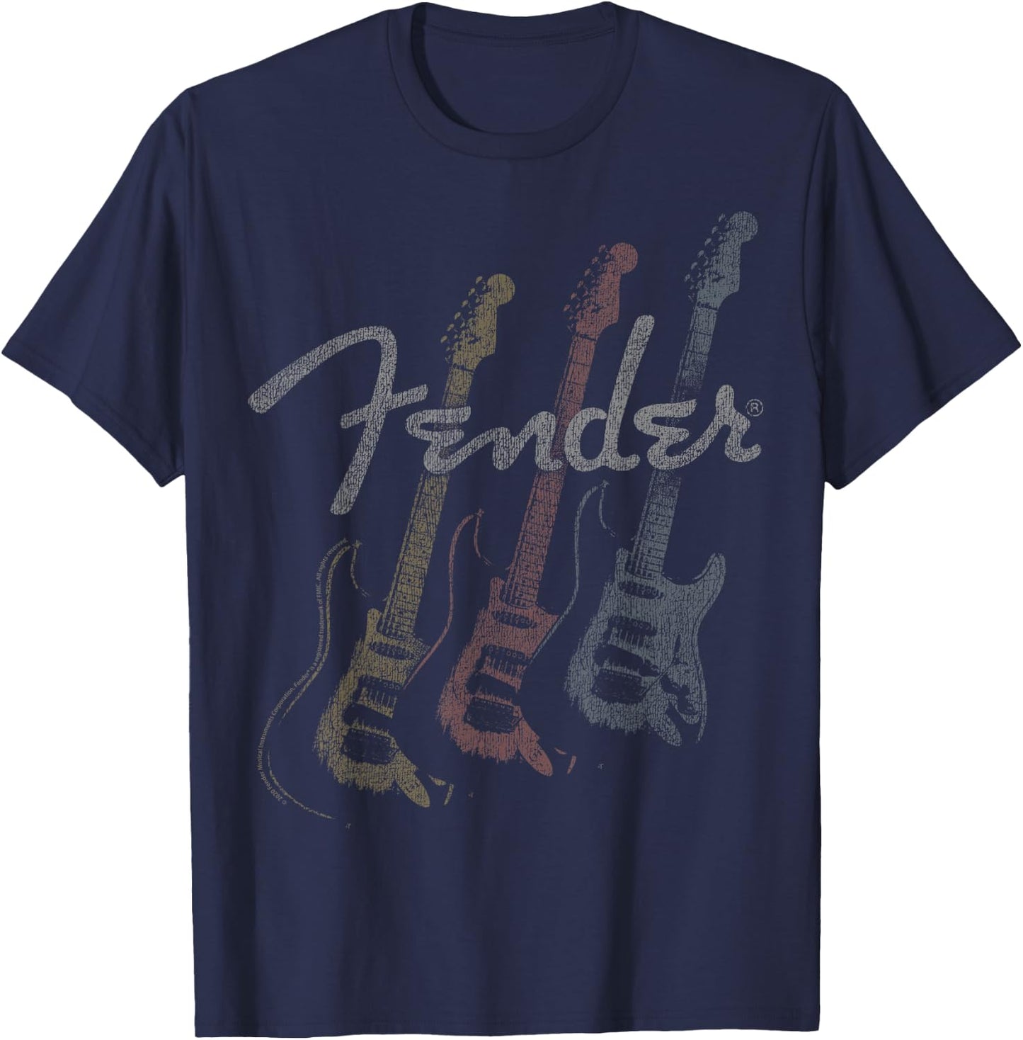 Fender Stacked Guitar Faded Logo T-Shirt - T-Shirt | Navy