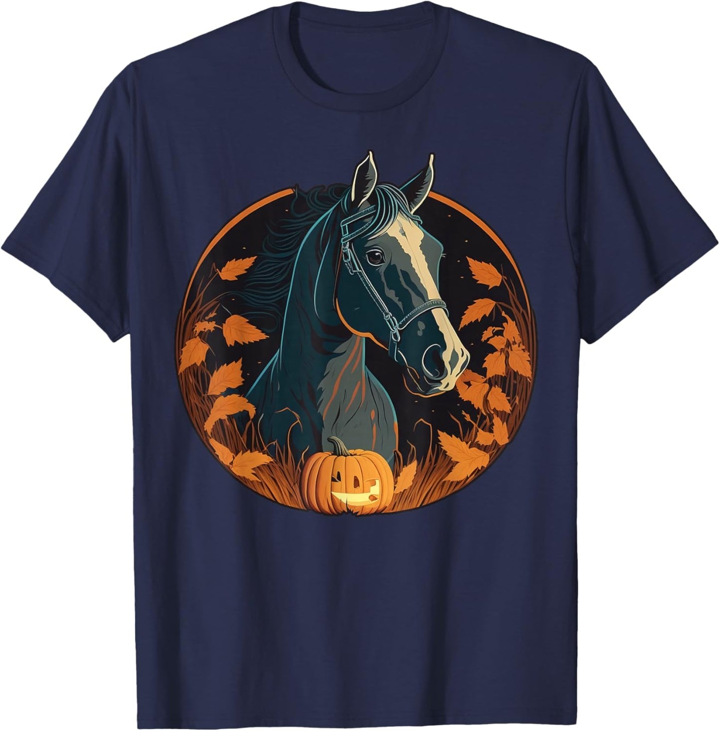 Pumpkin Horse costume on Horse Halloween T-Shirt - T-Shirt | Navy