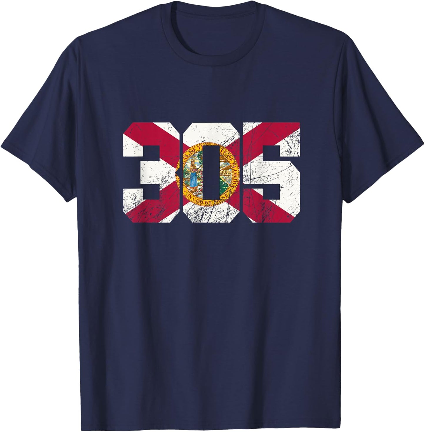 305 Area Code, Flag of Florida State, Miami-Dade County T-Shirt - T-Shirt | Navy
