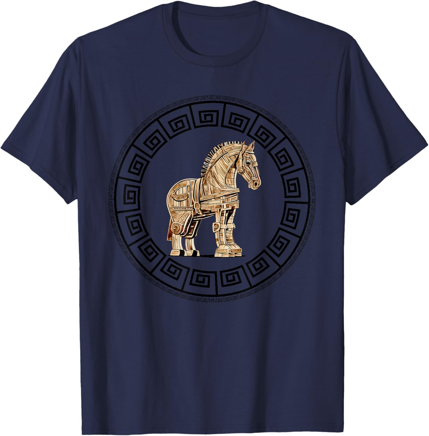 Greek Mythology Odyssey Greek History Trojan Horse Greek Key T-Shirt - T-Shirt | Navy