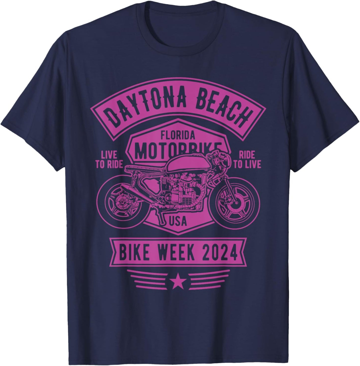 Daytona Beach Bike Week 2024 Retro Motorcycle Design Men Women Kids T-Shirt - T-Shirt | Navy