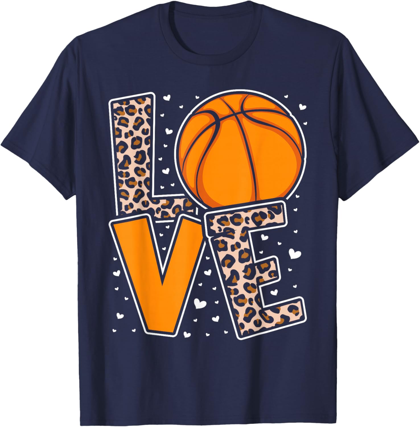 Love Basketball Leopard Print Women Girls Basketball Lover T-Shirt - T-Shirt | Navy