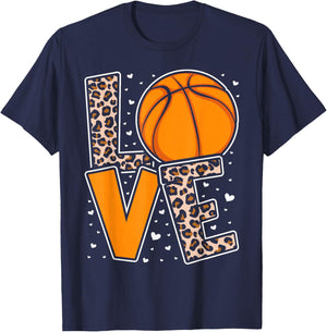 Love Basketball Leopard Print Women Girls Basketball Lover T-Shirt - T-Shirt | Navy