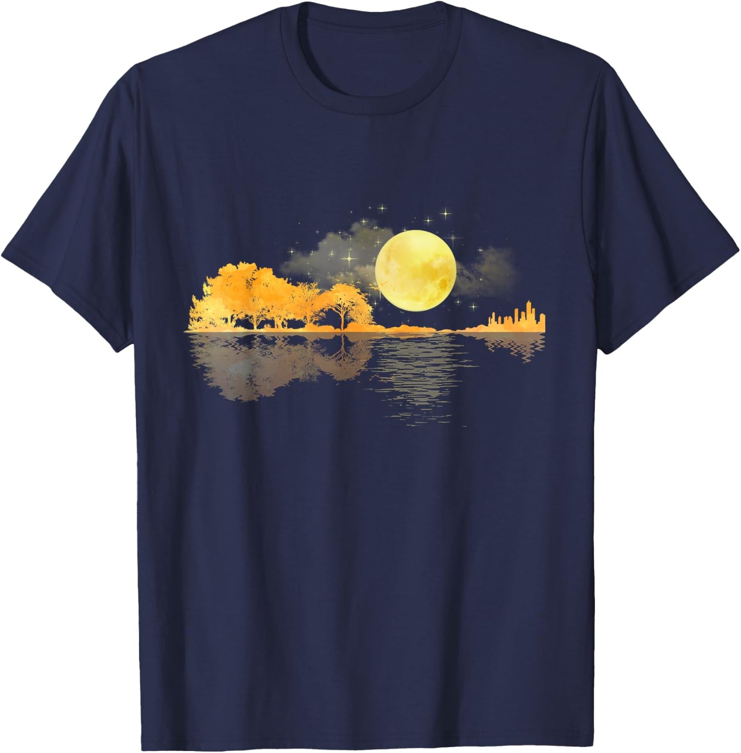 Guitar Nature Moon Retro Style Guitarist Acoustic Guitar T-Shirt - T-Shirt | Navy