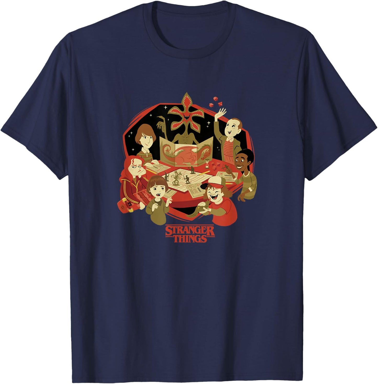 Stranger Things D&D Group Shot Cartoon T-Shirt - T-Shirt | Navy