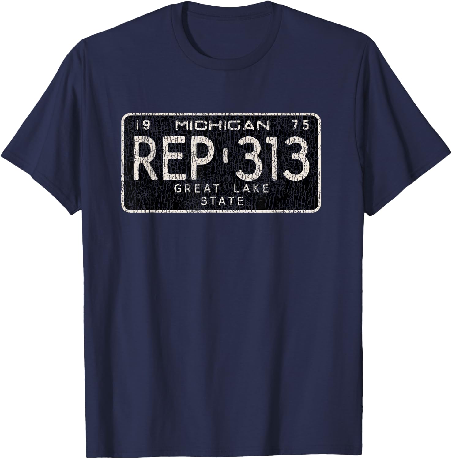 Vintage 1975 Michigan License Plate: Rep the 313 T-Shirt - T-Shirt | Navy