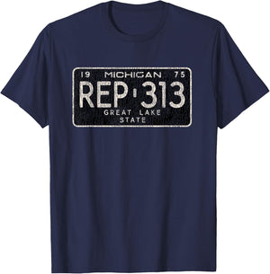 Vintage 1975 Michigan License Plate: Rep the 313 T-Shirt - T-Shirt | Navy
