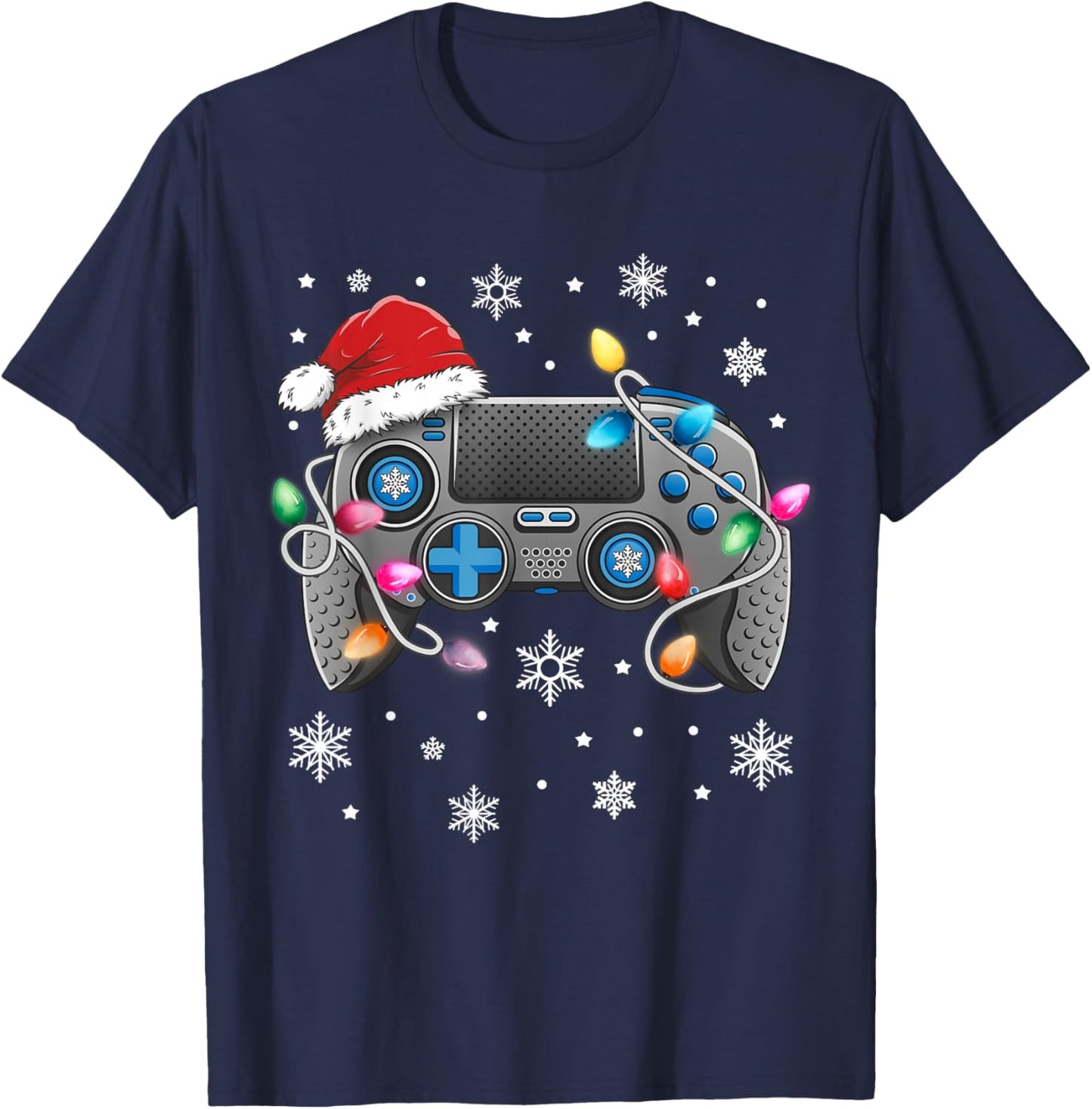 Video Game Controller Christmas Santa Hat Gamer Boys T-Shirt - T-Shirt | Navy