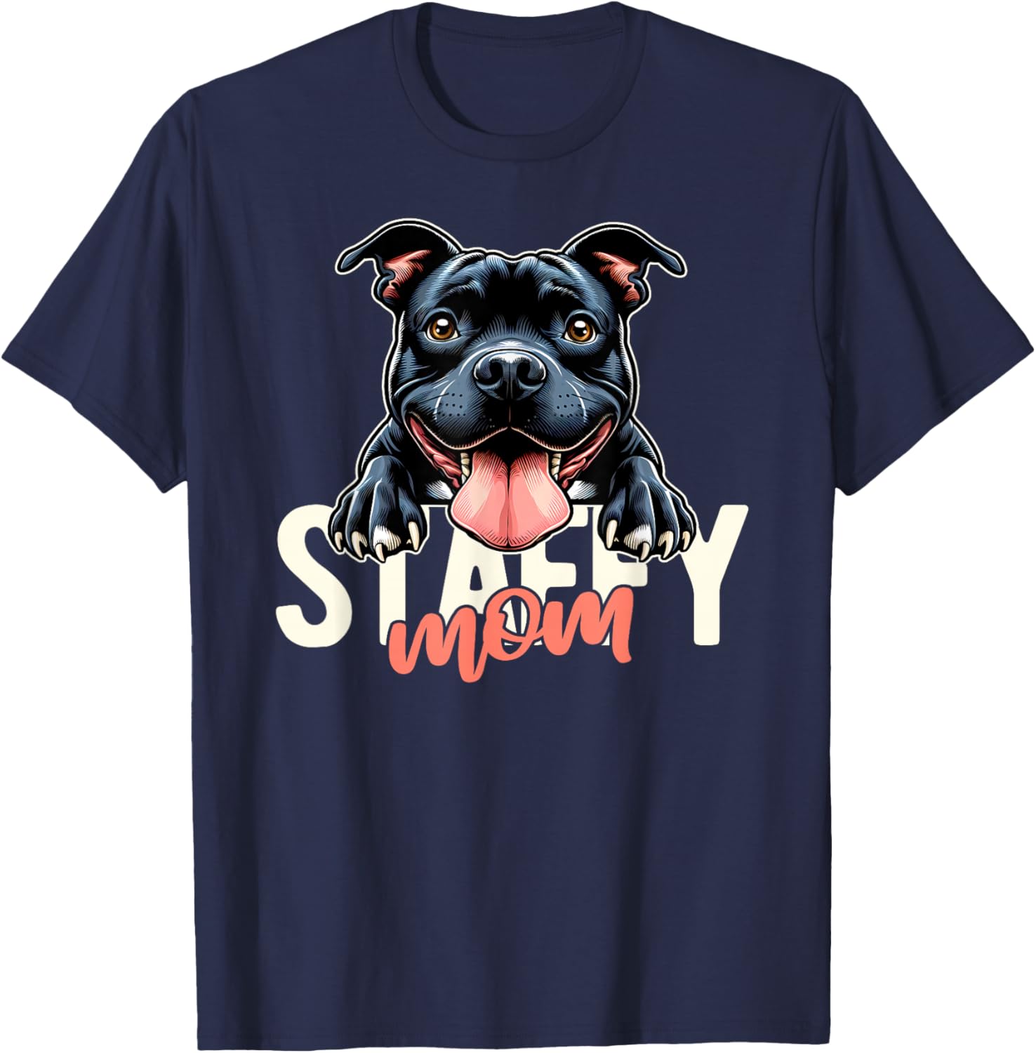 Staffy Mom Staffordshire Bull Terrier Dog Tattoo Funny Women T-Shirt - T-Shirt | Navy