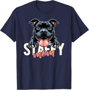 Staffy Mom Staffordshire Bull Terrier Dog Tattoo Funny Women T-Shirt - T-Shirt | Navy