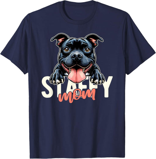 Staffy Mom Staffordshire Bull Terrier Dog Tattoo Funny Women T-Shirt - T-Shirt | Navy