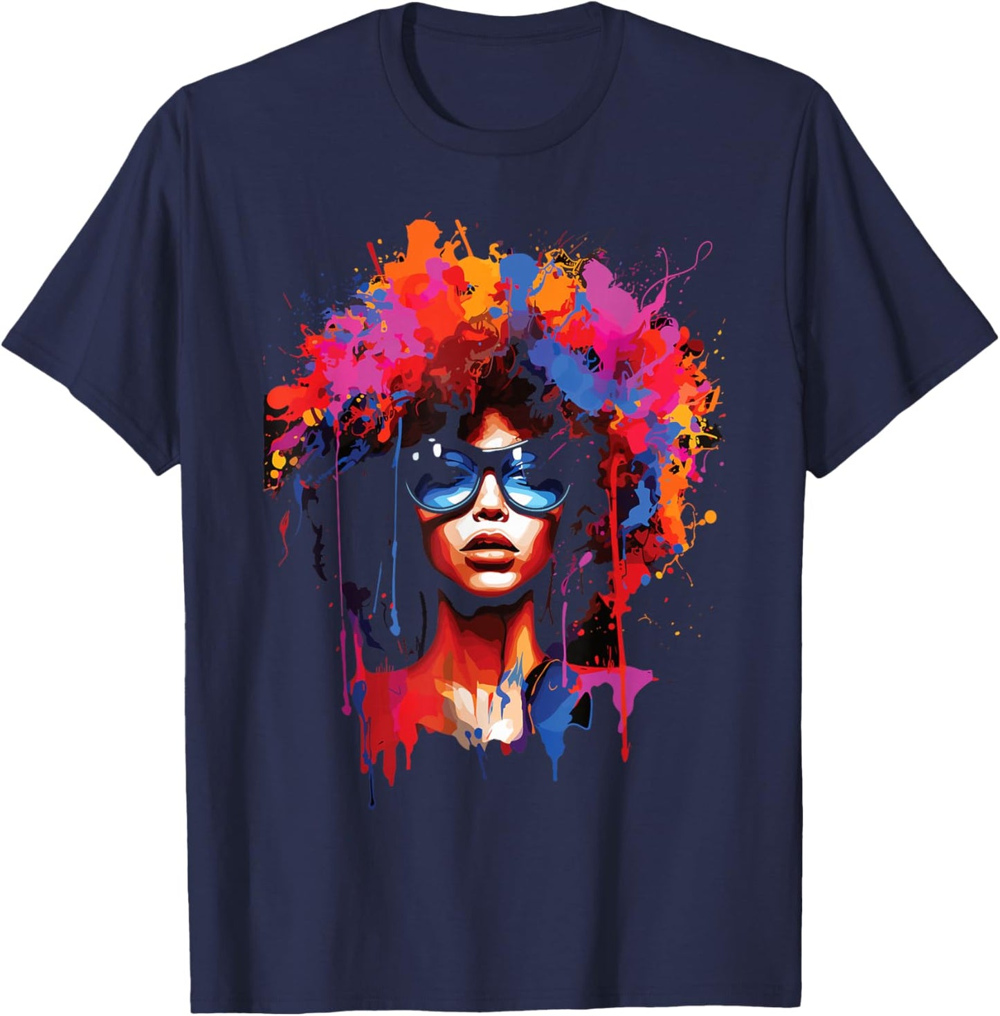 Black Queen Dripping Afro Melanin Juneteenth T-Shirt - T-Shirt | Navy