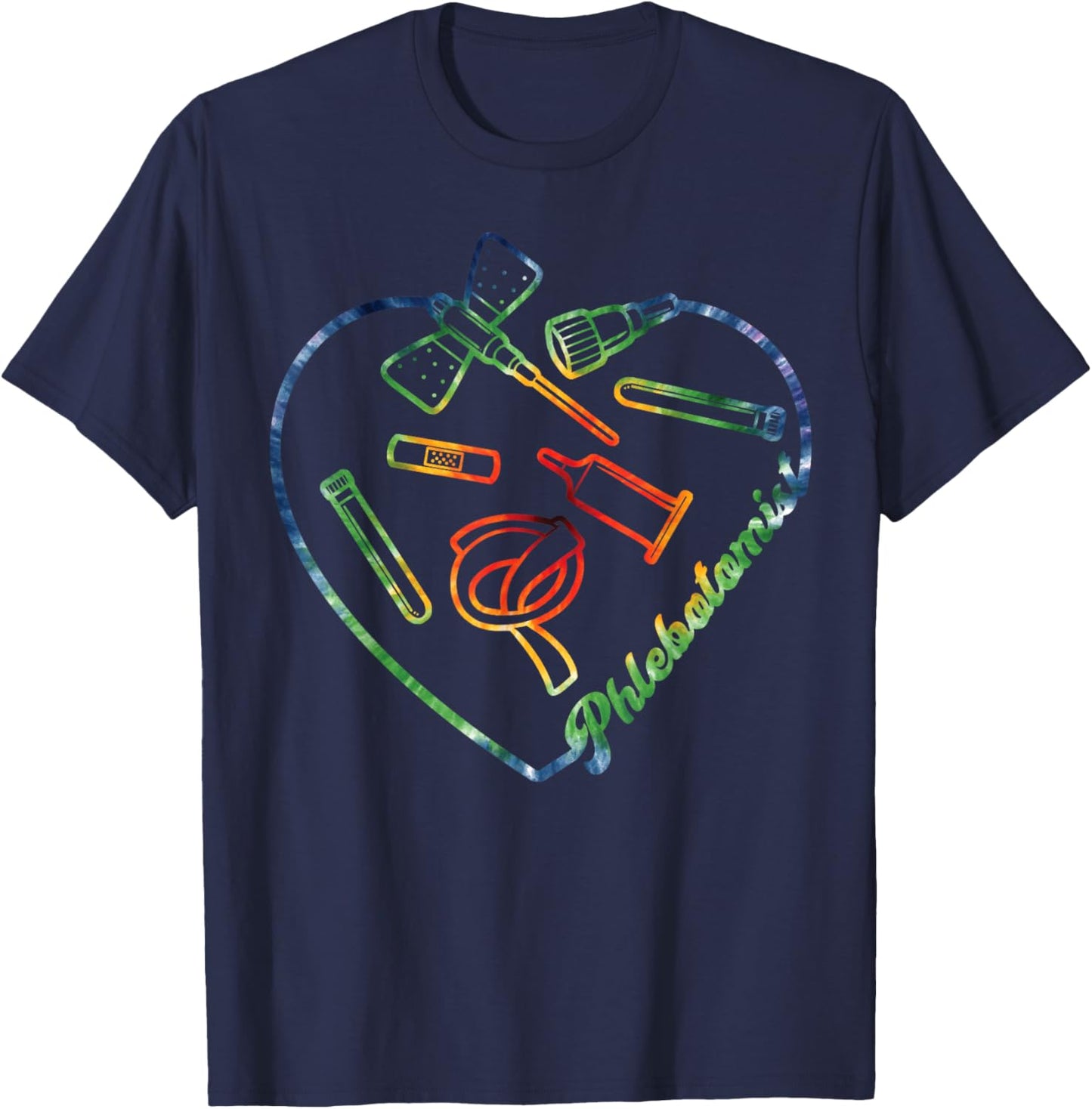Phlebotomist Heart Tie Dye Phlebotomy T-Shirt - T-Shirt | Navy