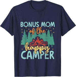 Bonus Mom of Happy Camper 1st Birthday Party Retro Bonus Mom T-Shirt - T-Shirt | Navy