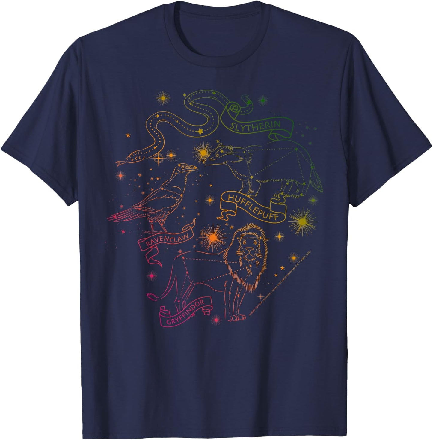 Harry Potter Hogwarts Rainbow Line Art T-Shirt - T-Shirt | Navy