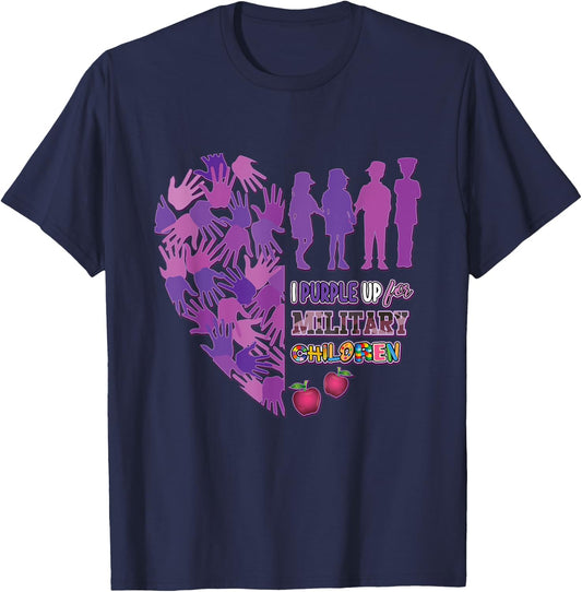 Military Child Shirt Purple Up for Military Kids Month Women T-Shirt - T-Shirt | Navy
