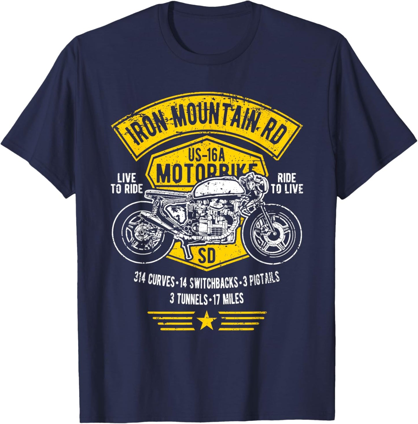 Iron Mountain Road US-16A South Dakota Motorcycle Design T-Shirt - T-Shirt | Navy