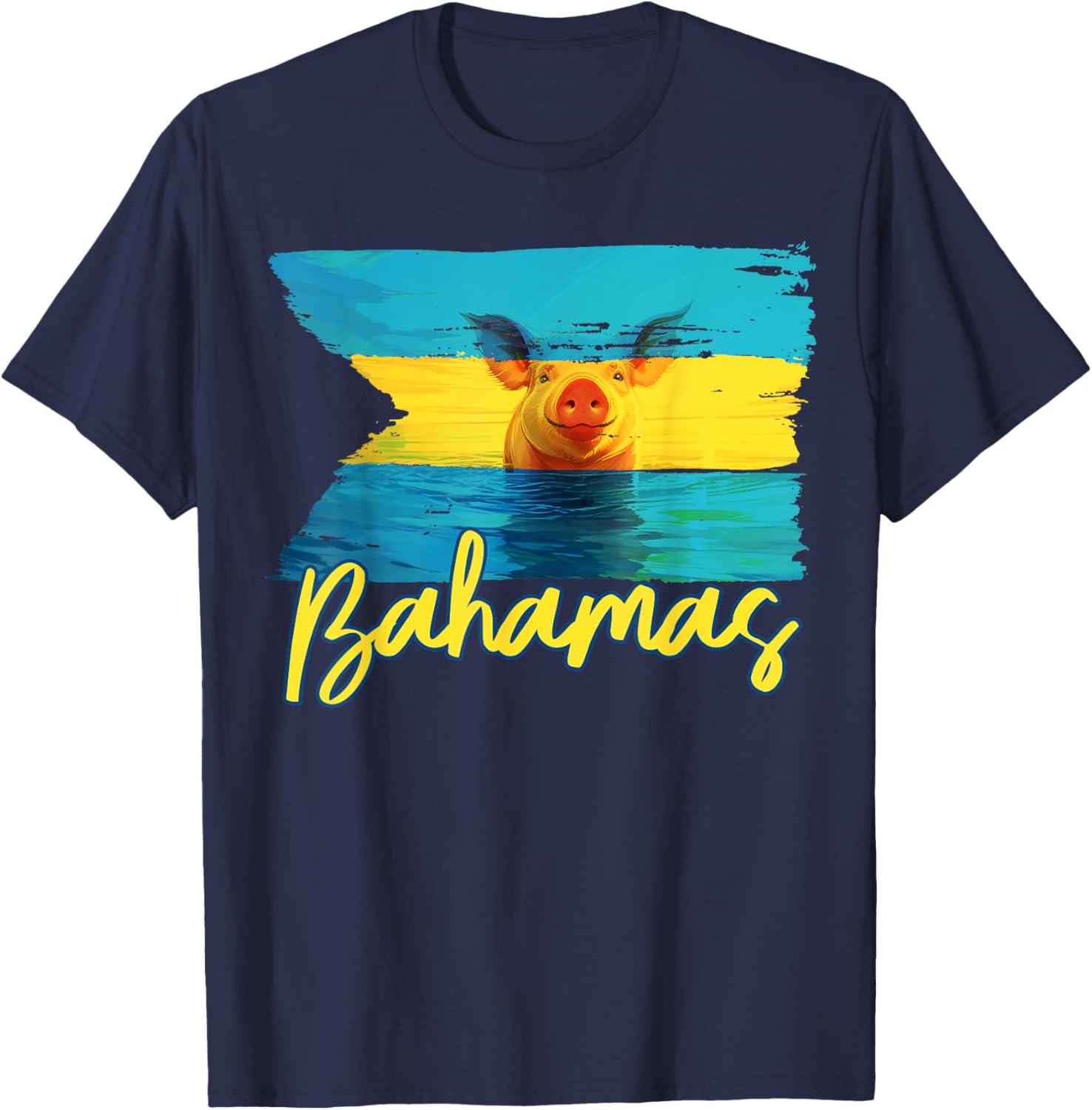 Bahamas Swimming Pig Flag Beach Caribbean Vacation Family T-Shirt - T-Shirt | Navy