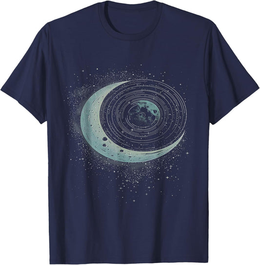 Vinyl Record Moon T-Shirt - T-Shirt | Navy