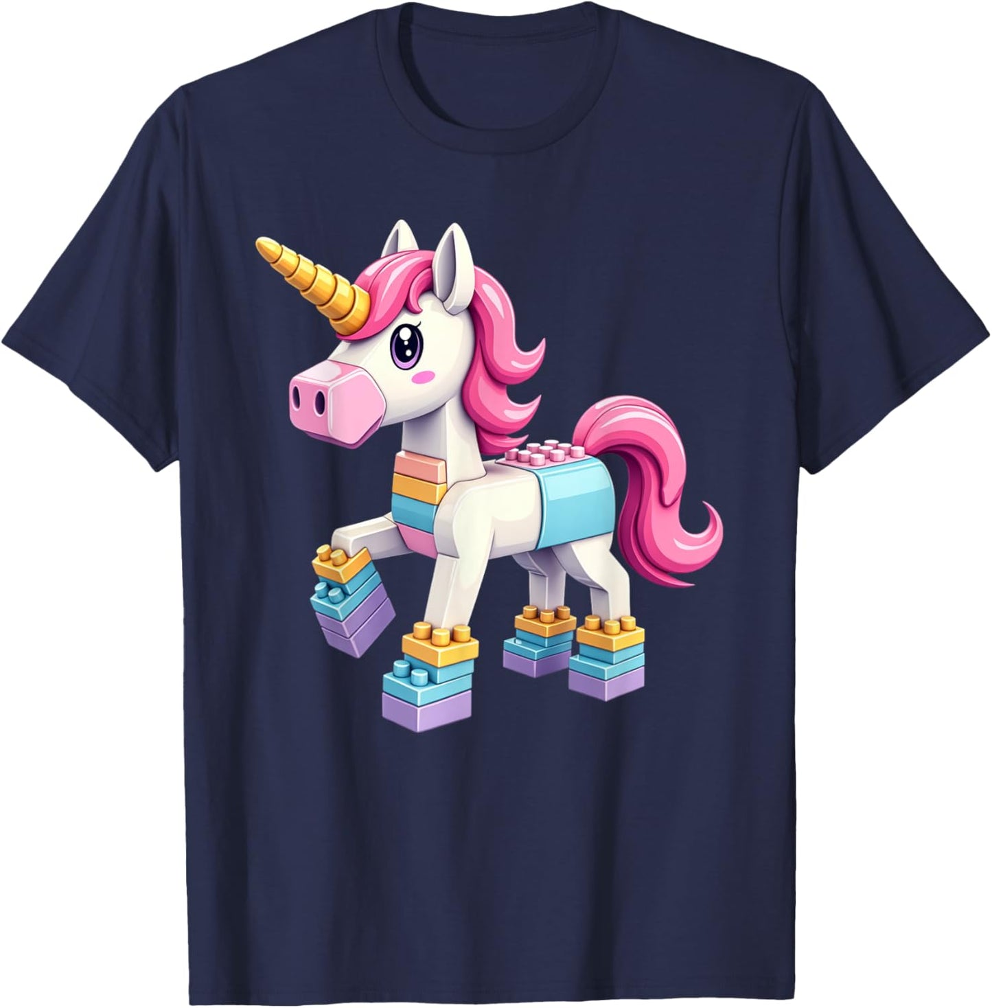 Block Building Unicorn Lover Master Builder Bricks T-Shirt - T-Shirt | Navy