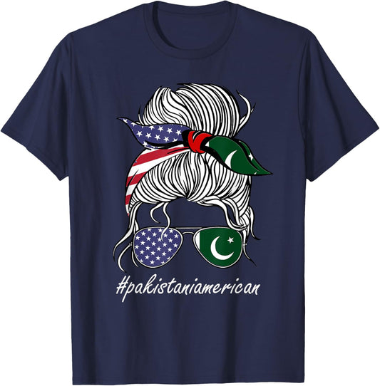 Pakistan Heritage American Grown Women Girl Pakistan Flag T-Shirt - T-Shirt | Navy