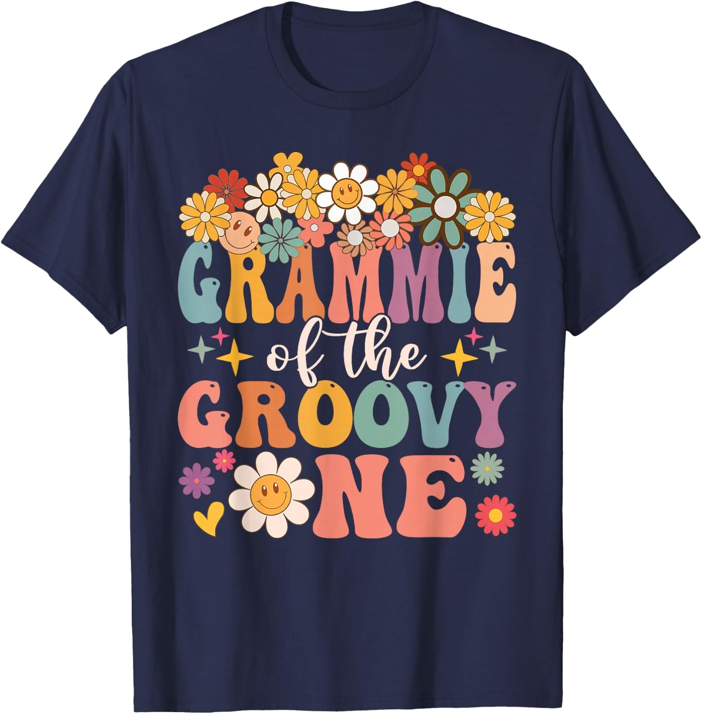 Retro Grammie of Groovy One Matching Family 1st Birthday T-Shirt - T-Shirt | Navy
