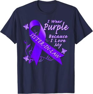 Alzheimer's Awareness Sister In Law Purple Ribbon T-Shirt - T-Shirt | Navy