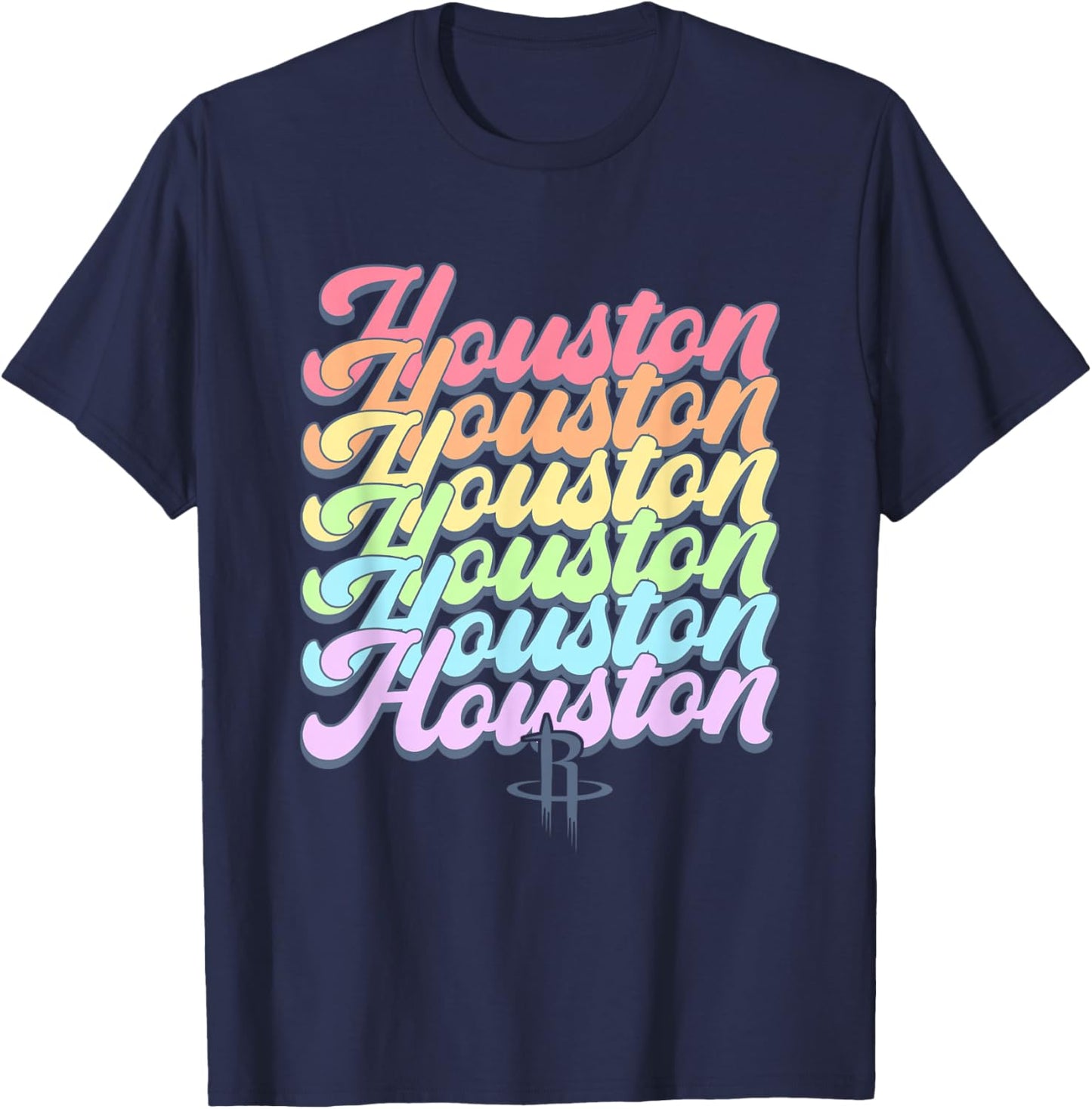 NBA Houston Rockets Pastel Rainbow Pride Stack T-Shirt - T-Shirt | Navy