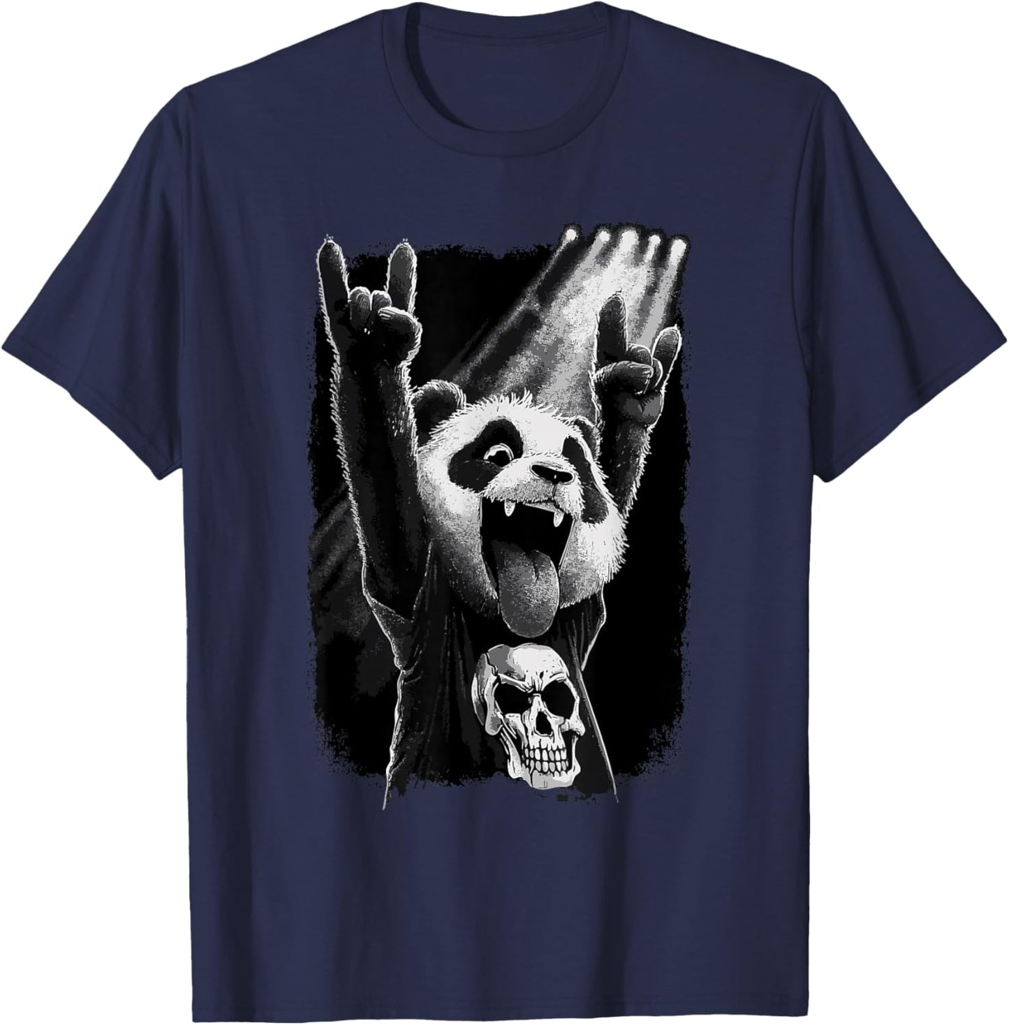 Rock Panda Skull On Stage Concert T-Shirt - T-Shirt | Navy