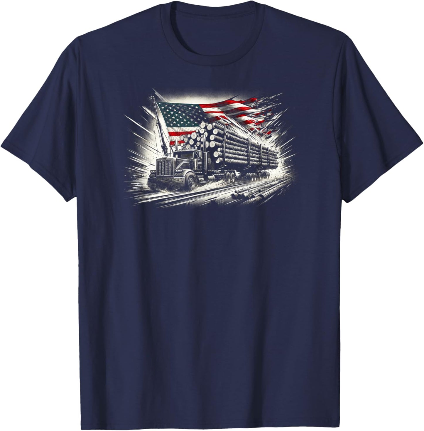 Vintage Logger with American Flag Logging/Carpenter T-Shirt - T-Shirt | Navy