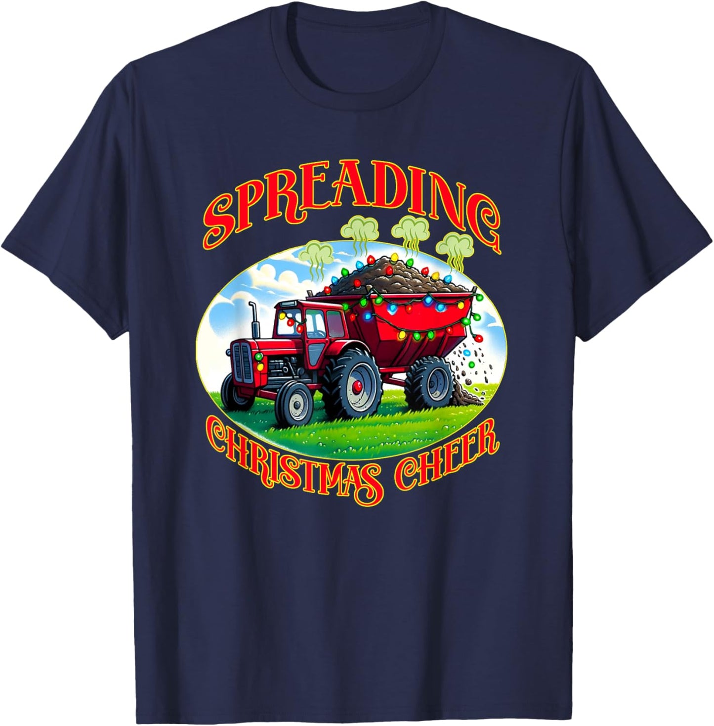 Farming farmer spreading Christmas cheer manure farm funny T-Shirt - T-Shirt | Navy