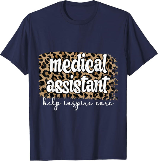Leopard Cheetah Print Medical Assistant Help Inspire Care T-Shirt - T-Shirt | Navy