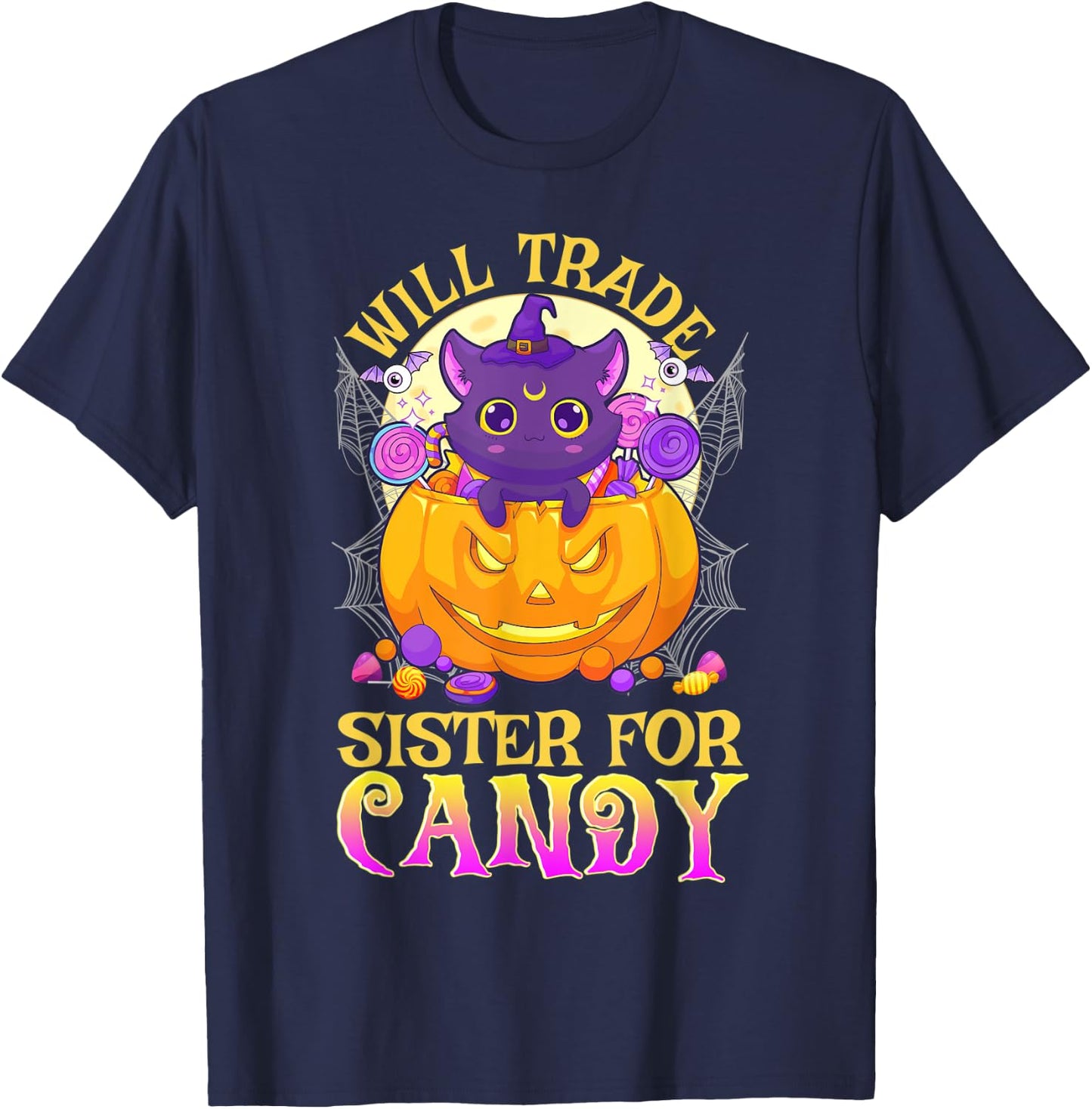 Will Trade Sister For Candy Cute Halloween T-Shirt - T-Shirt | Navy