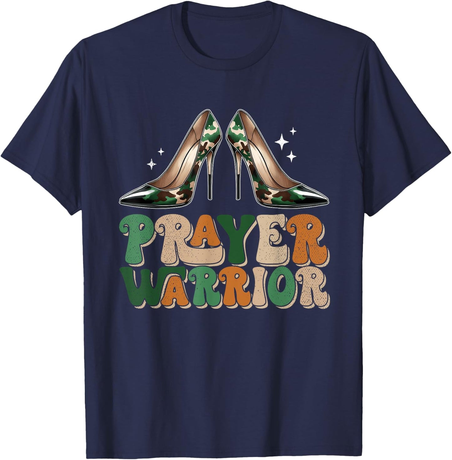 Camo Heels Prayer Warrior Faith God Christian Women T-Shirt - T-Shirt | Navy