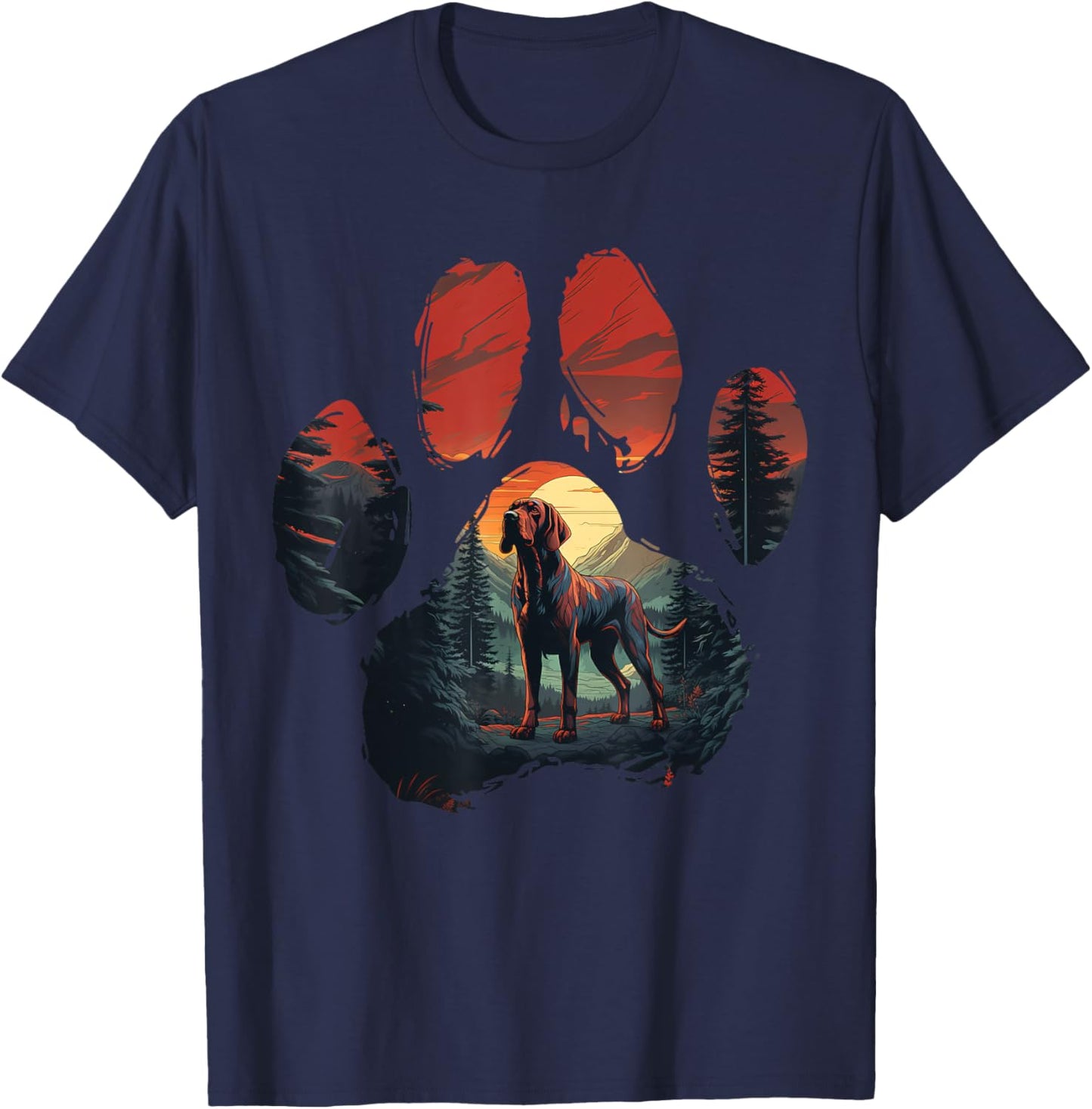 Redbone Coonhound Paw Mountain Design Dog Mom Dad T-Shirt - T-Shirt | Navy