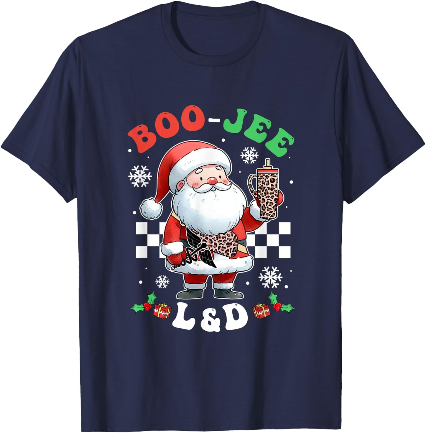 Groovy Bougie L&D Santa Christmas Matching Nurse Scrub Women T-Shirt - T-Shirt | Navy