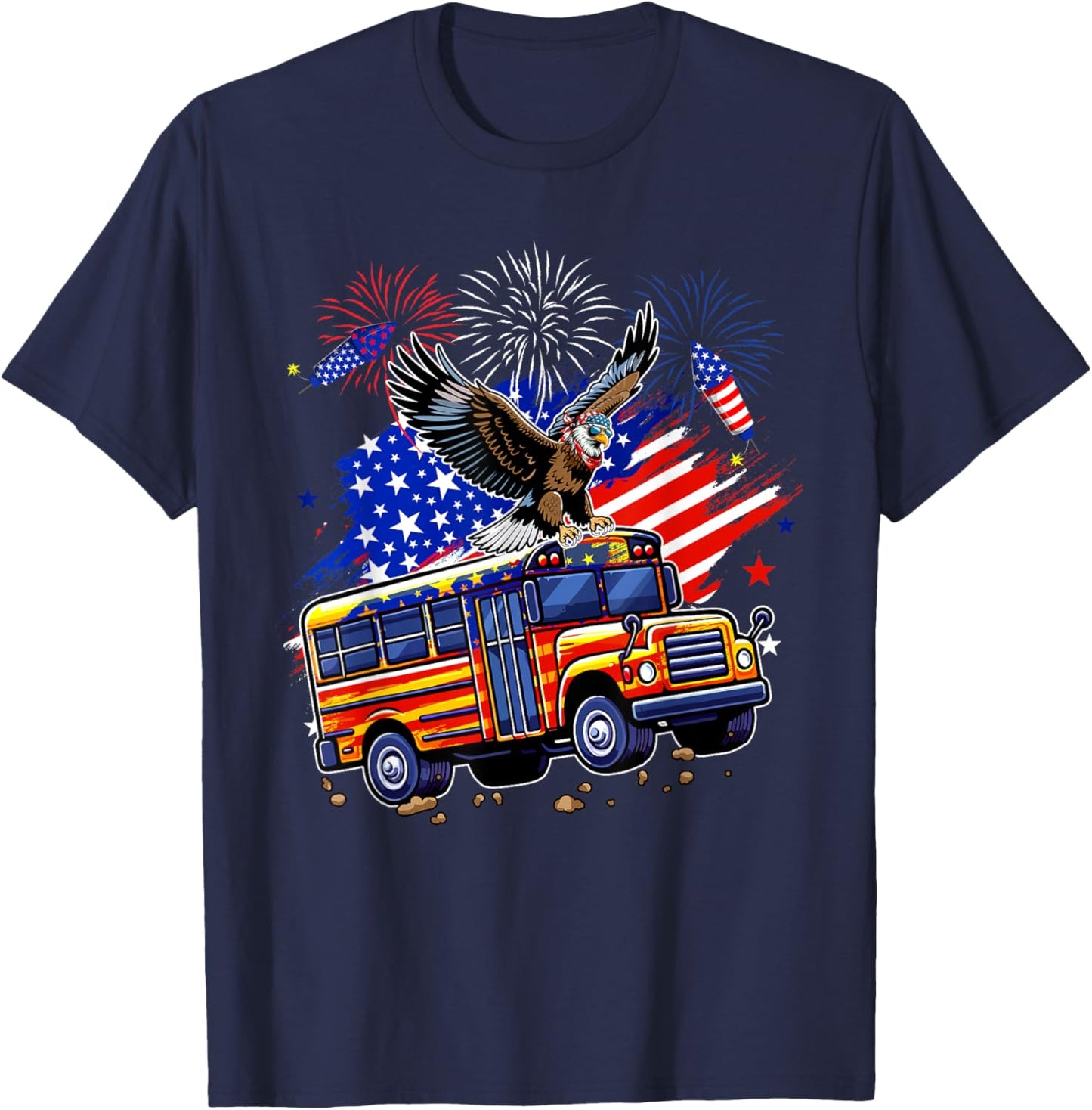 Eagle Sunglasses 4th July US Flag School Bus Driver Lover T-Shirt - T-Shirt | Navy