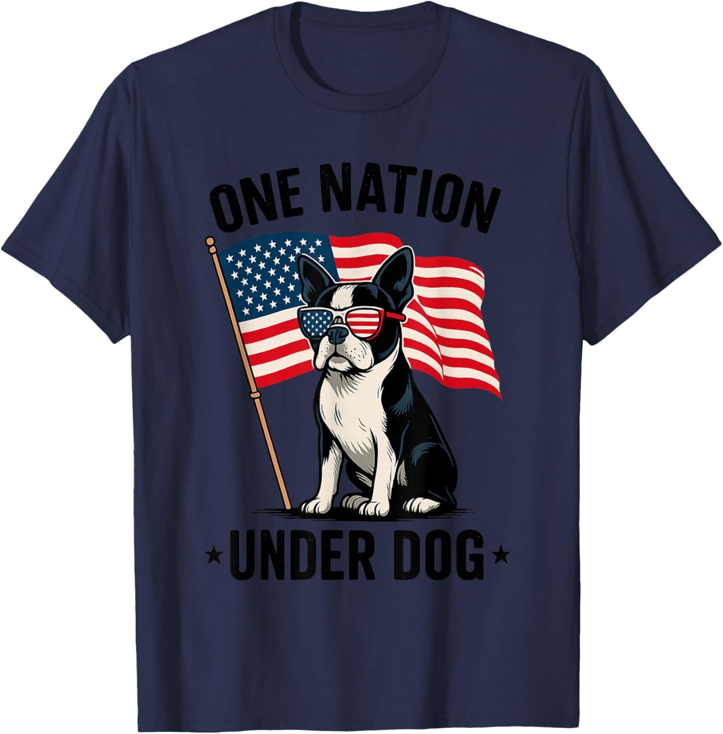 One Nation Under Dog Funny Patriotic Boston Terrier Lover Women Kids T-Shirt - T-Shirt | Navy