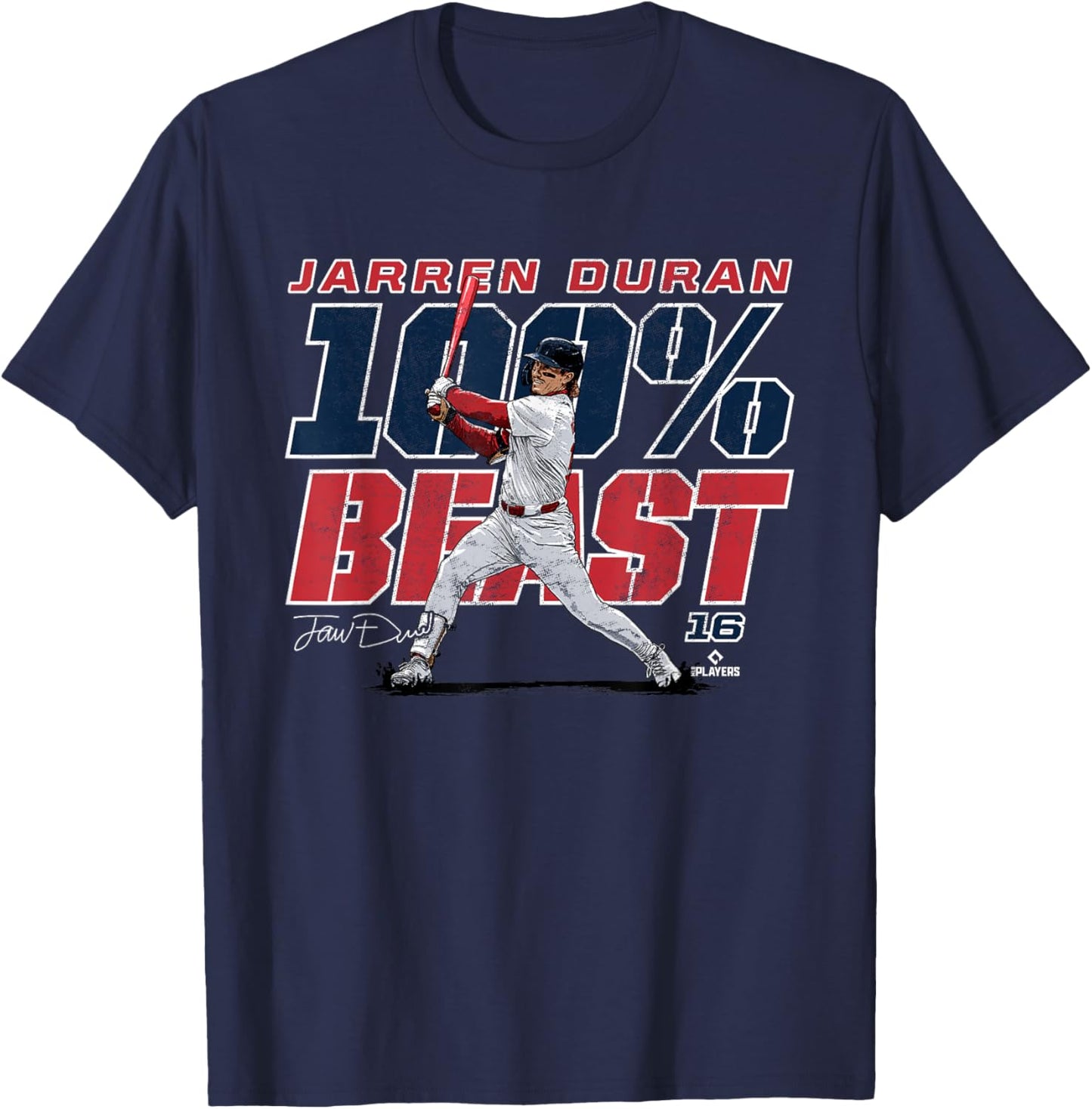 100% Beast Jarren Duran Boston MLBPA T-Shirt - T-Shirt | Navy