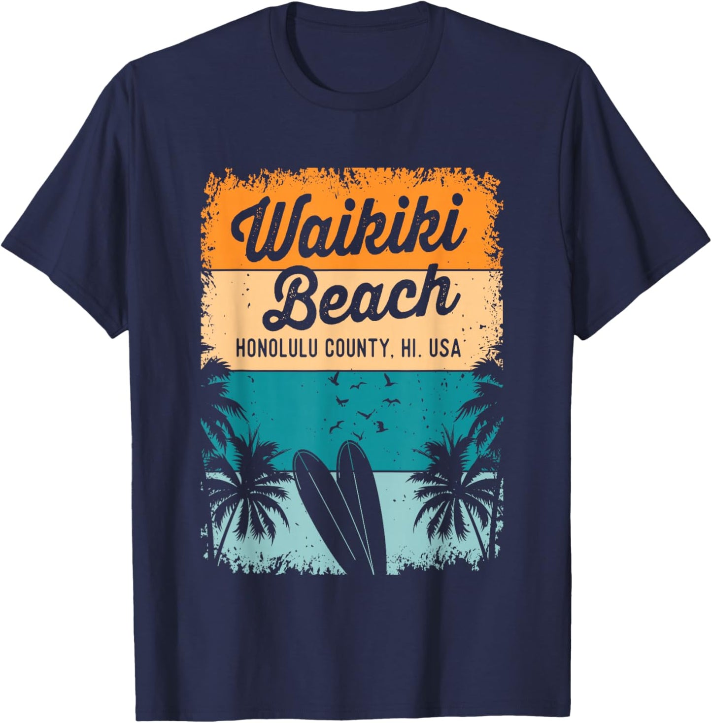 Retro Waikiki Beach Gifts Souvenir Men Women Honolulu Hawaii T-Shirt - T-Shirt | Navy