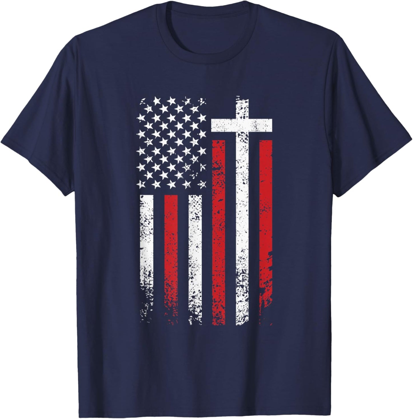 American Flag Cross Christmas Patriotic Religious Christian T-Shirt - T-Shirt | Navy