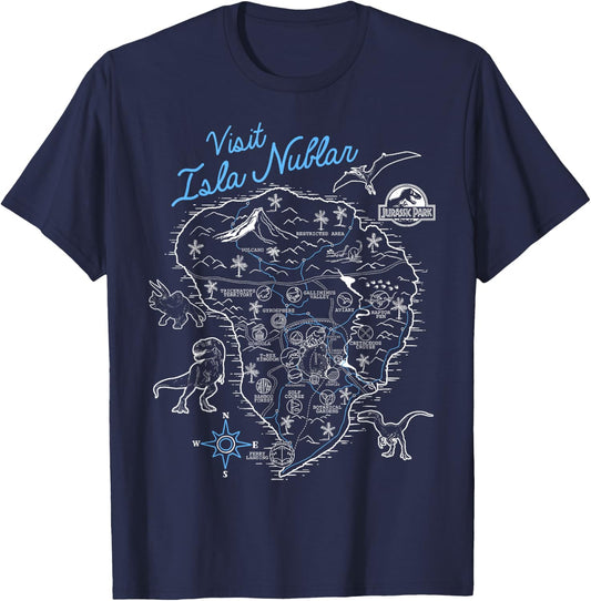 Jurassic Park Visit Isla Nublar Sketch Map Poster T-Shirt - T-Shirt | Navy