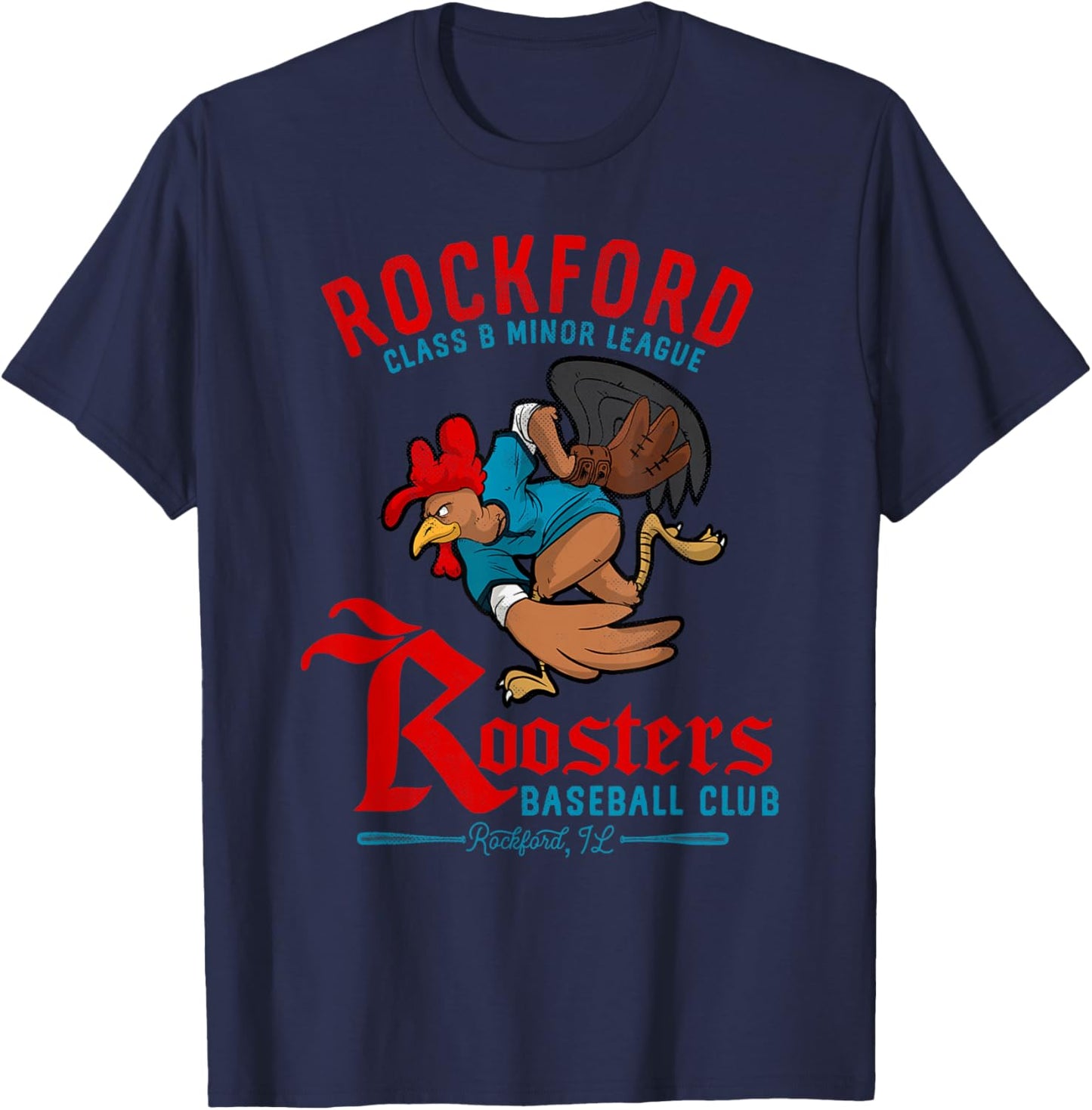 Rockford Roosters Retro Minor League Baseball Team T-Shirt - T-Shirt | Navy