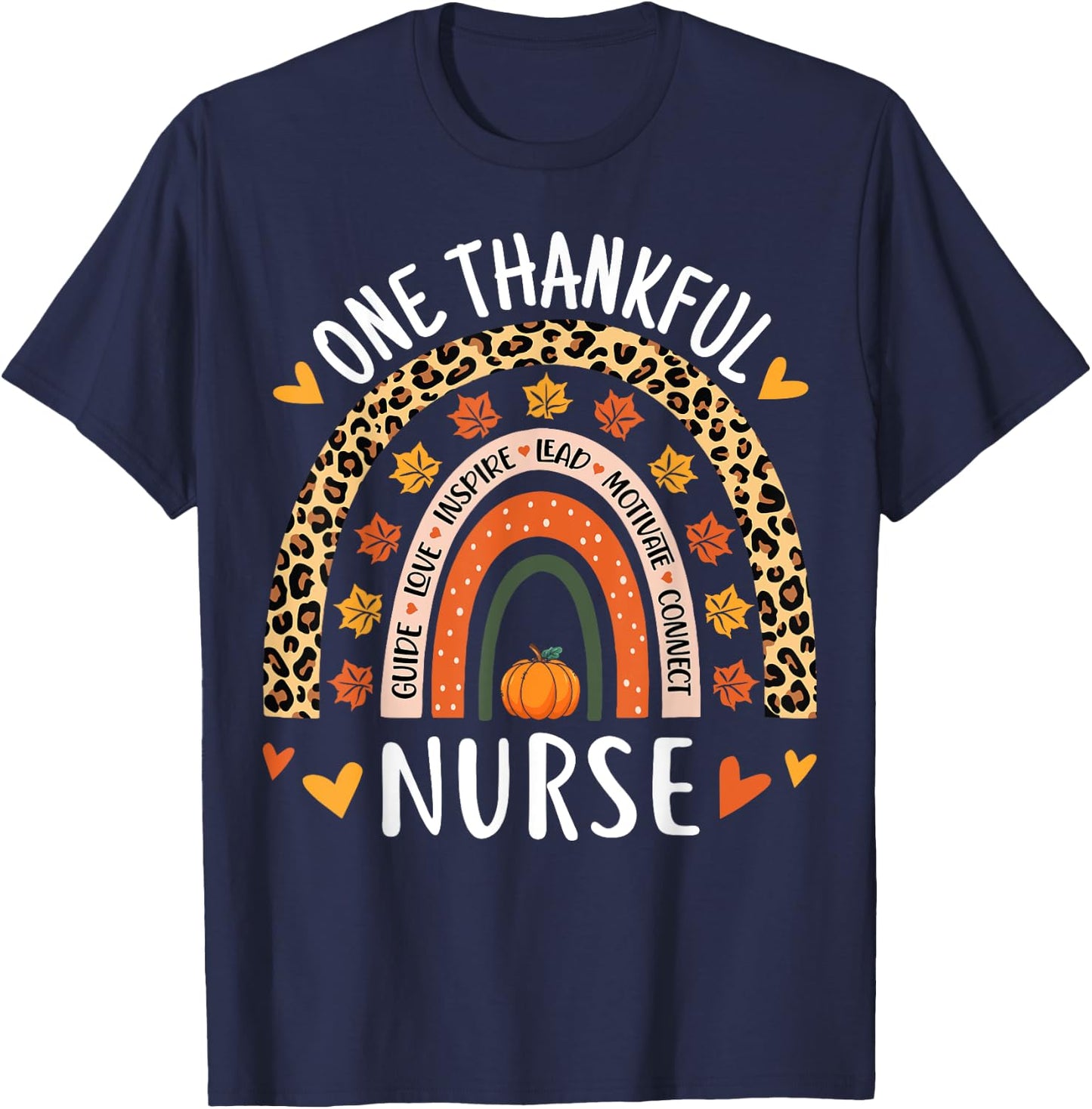 One Thankful Nurse Thanksgiving Rainbow Leopard Nursing T-Shirt - T-Shirt | Navy