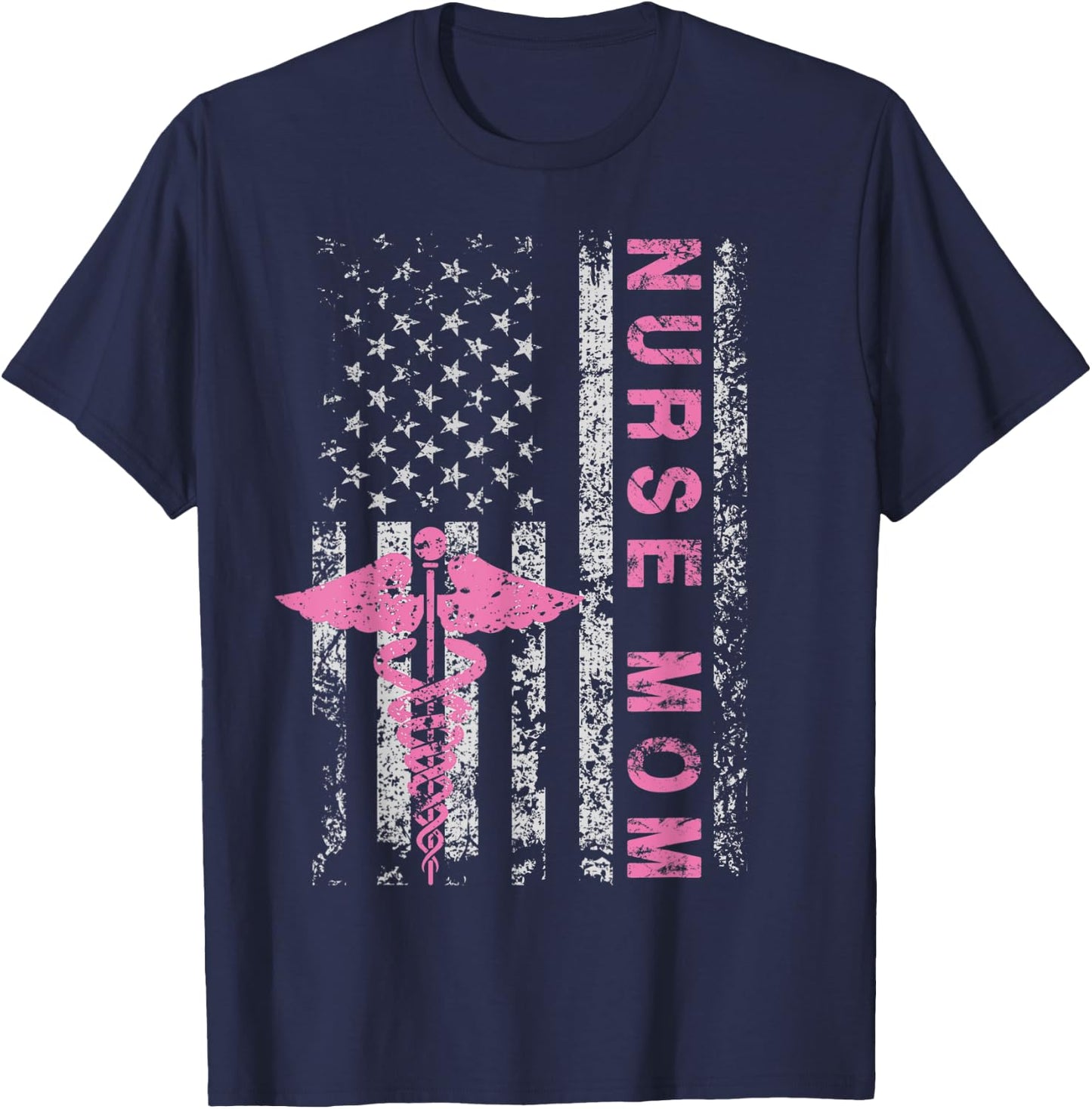 American Baby Nurse Mom USA Flag Funny Patriotic Vintage Women Men T-Shirt - T-Shirt | Navy