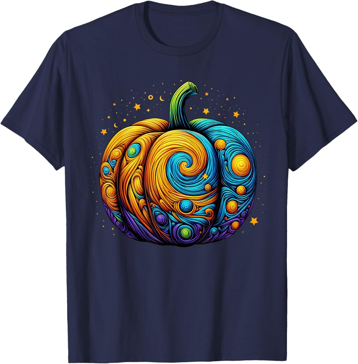 Pumpkin Halloween Starry Night Van Gogh Thanksgiving Fall T-Shirt - T-Shirt | Navy