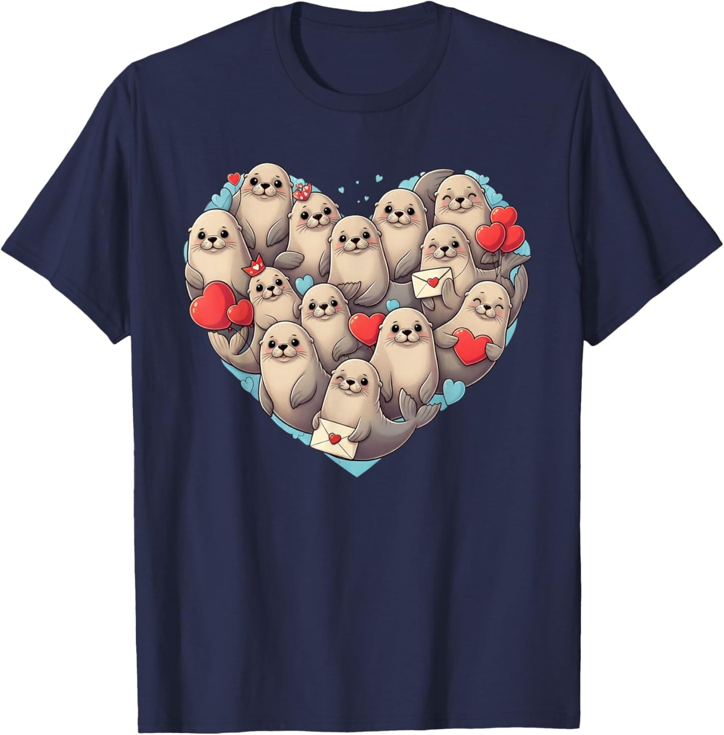 Funny Sea Lion Heart Valentine Sea Lion Kids T-Shirt - T-Shirt | Navy