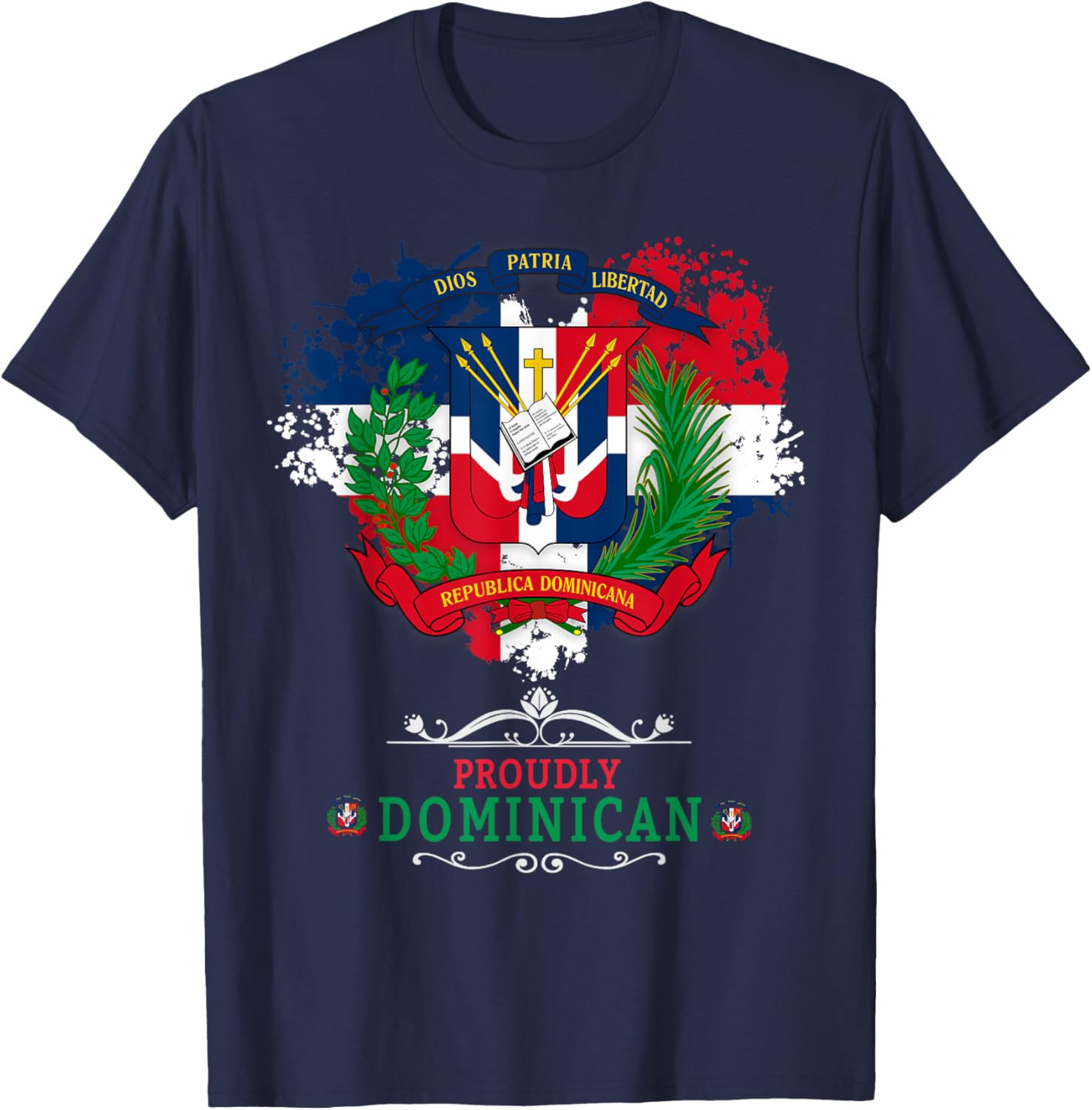 Coat of Arms Republica Dominicana For Kids & Dominican Flag T-Shirt - T-Shirt | Navy